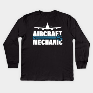 Airplane Aircraft Mechanic Aviation Kids Long Sleeve T-Shirt